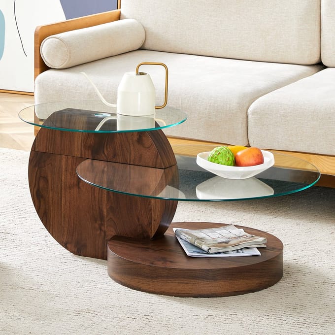 Salontafel - Meerlaags - Veiligheidsglas en MDF - Modern Minimalistisch Design - Glas en MDF - Transparant