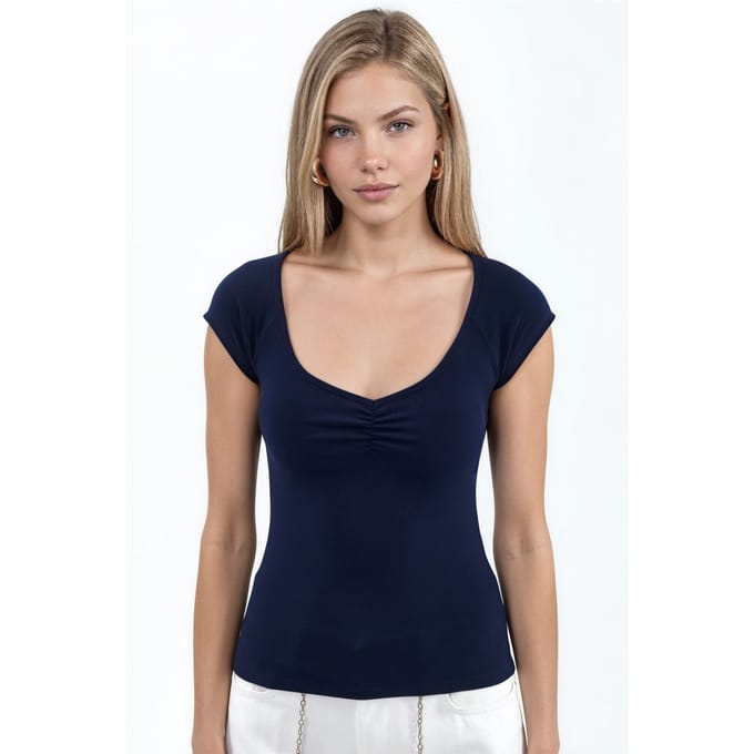 V-hals Korte Mouw Drapé Blouse