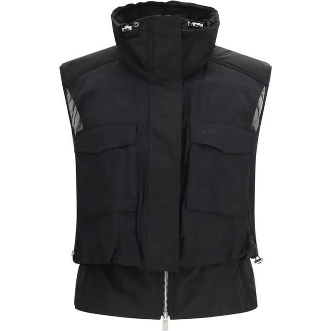 PINKO Zwarte Nylon Mouwloze Jas