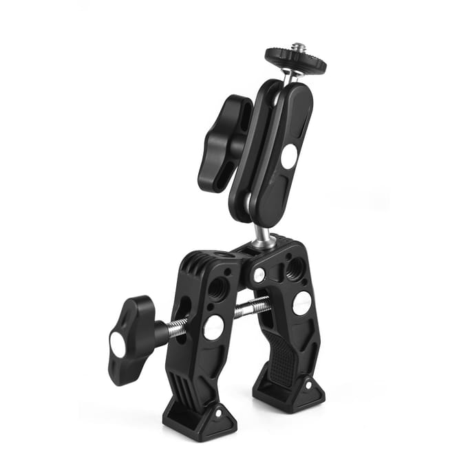 Multifunctionele Superklem Aluminiumlegering met Dubbele 360 graden Draaibare Kogelkop 1/4 Inch Schroef zwart