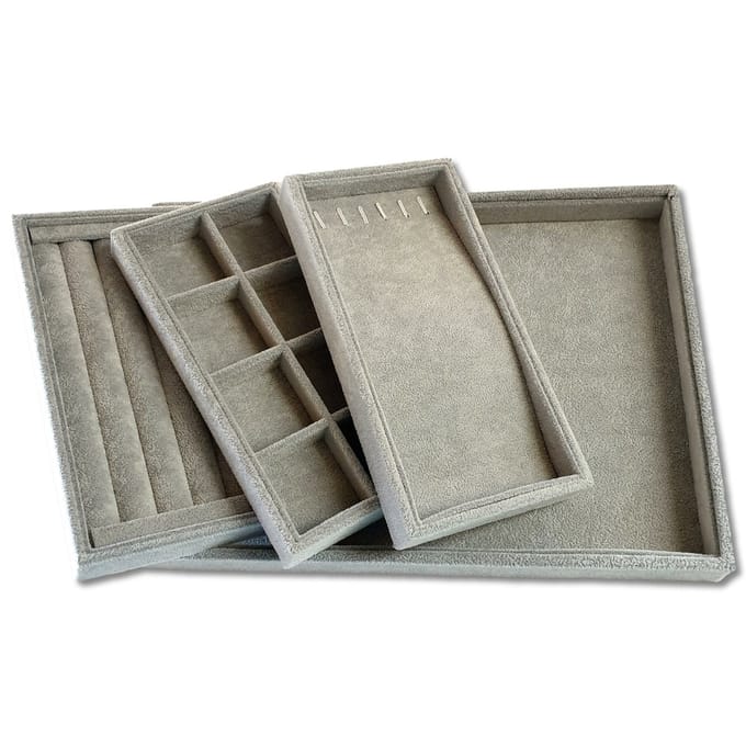 Ilènne - Lade organizer sieraden bakjes - Sieradenbak - 4 delig - Grijs velours - sieradendoos