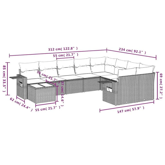 vidaXL - 10-delige - Loungeset - met - kussens - poly - rattan - beige
