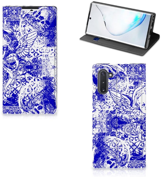 Mobiel BookCase Samsung Galaxy Note 10 Angel Skull Blauw