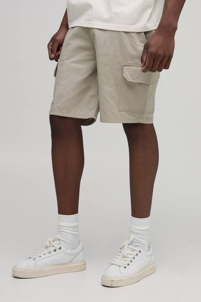 Lange Essential Slim Fit Chino Shorts Met Vaste Tailleband | Stone | Size Medium