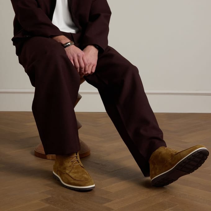 Manfield - Heren - Cognac suède veterschoenen - Maat 42