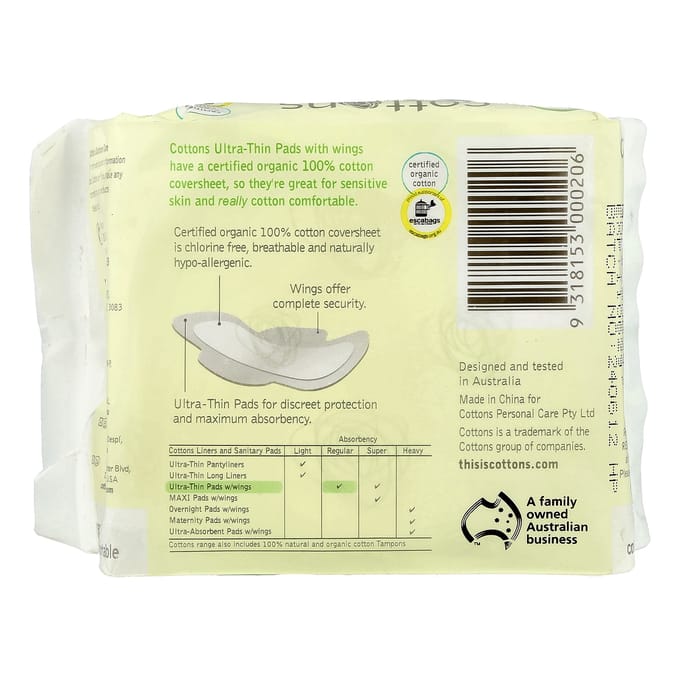 Katoen, 100% katoen comfortabele ultradunne vleugelpads, effen, 14 pads green