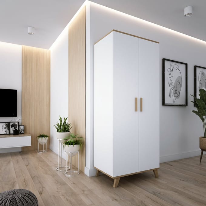 Meubel Square - Kledingkast SINDI - Wit / Eiken - 195x80x50cm - Garderobekast