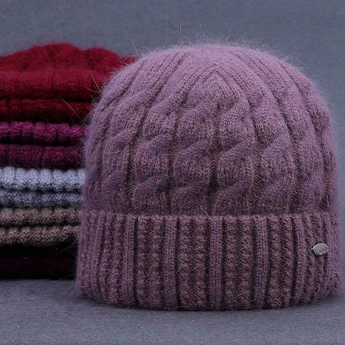 Bonnet tricoté épais pour personnes âgées gray