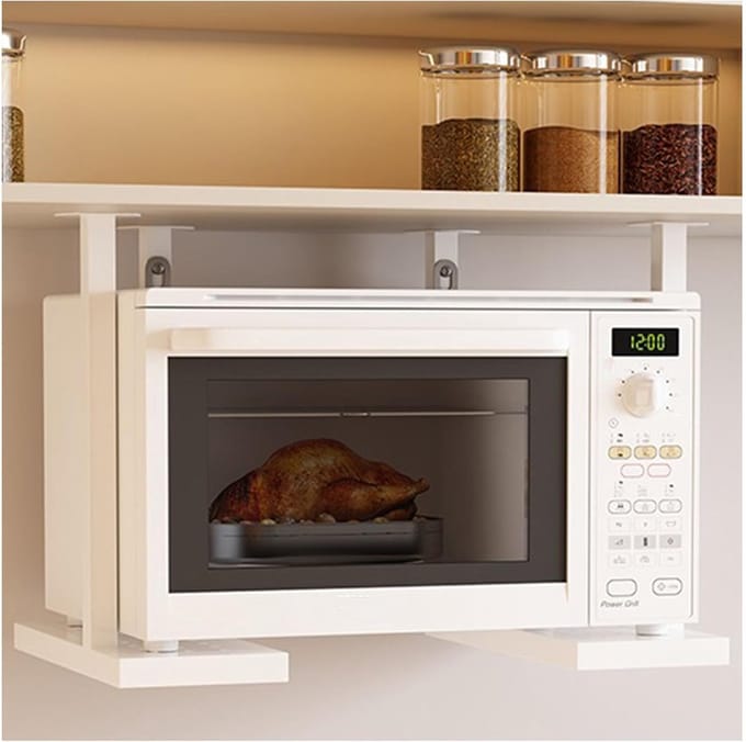 Magnetron Oven Rek - Magnetron Houder - Keuken Opbergen - Zware Stalen Structuur - Max 80 LBS - Wit