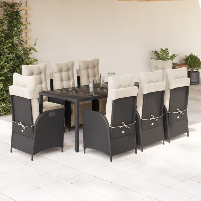 vidaXL - 9-delige - Tuinset - poly - rattan - zwart