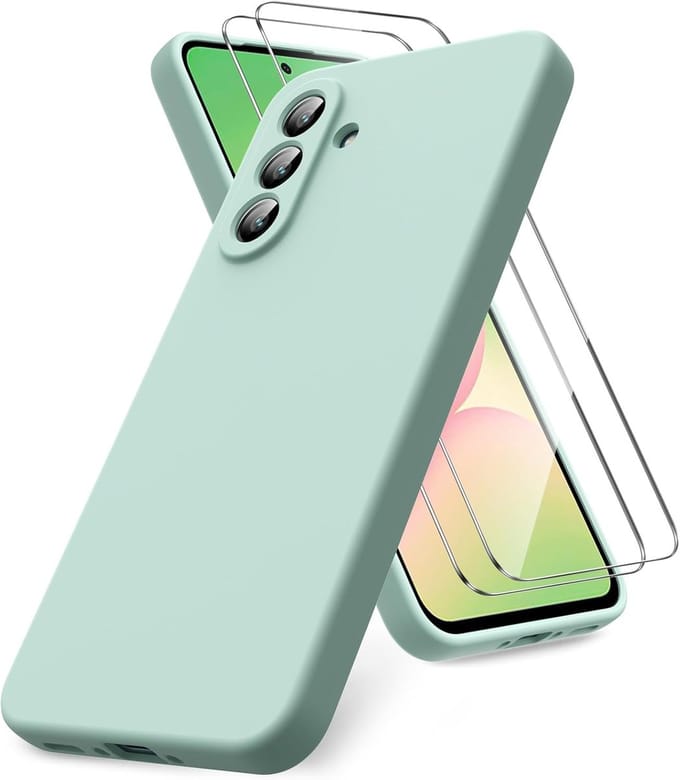 Liquid Silicone Case met 2x Screenprotector - Mint - Shockproof Hoesjes Geschikt voor: Samsung Galaxy A56
