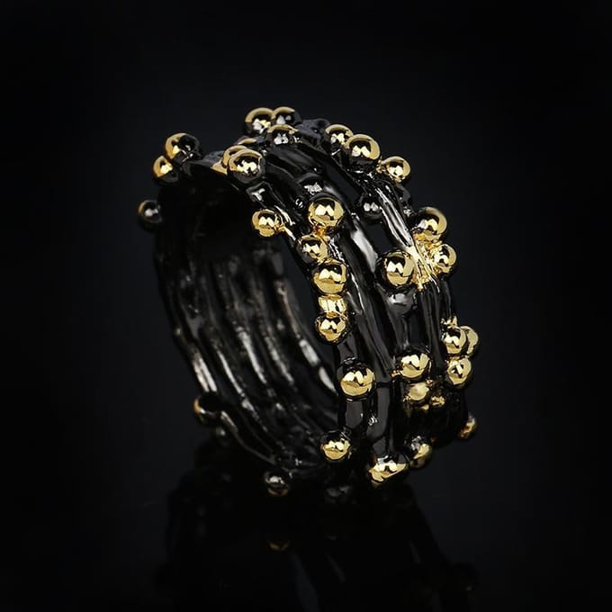 Polka Dot Zwart Goud Ring Dames Dubbellaags Mode Set Trouwring Cadeau No. 9 black