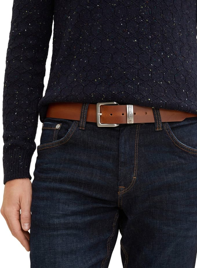 Tom Tailor - TTTOM leren riem met vierkante gesp - Maat 120 - light brown uni