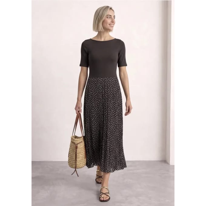 Midi-jurk met geplooide rok en print