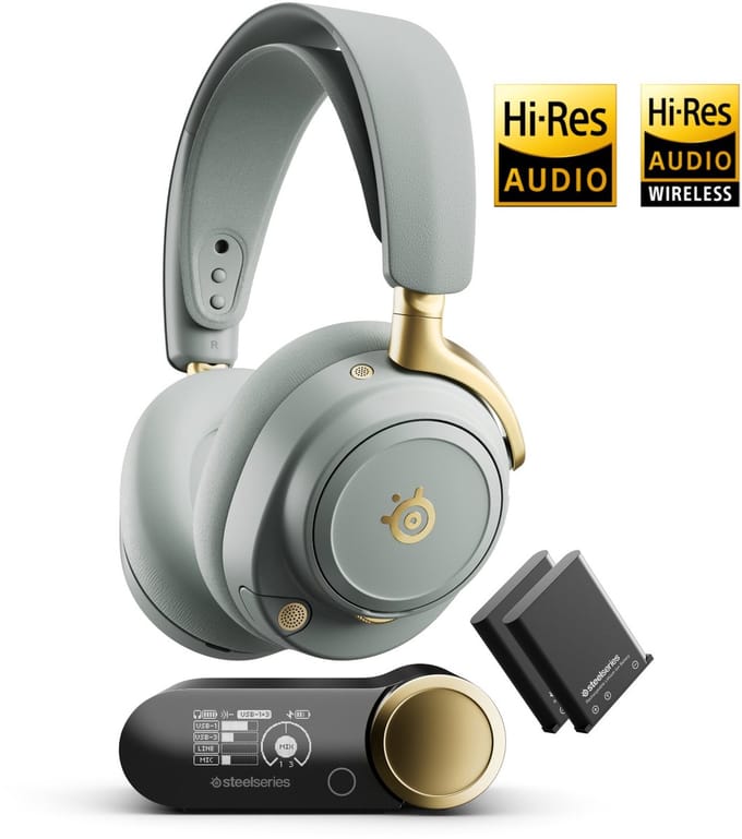 Steelseries Arctis Nova Elite - Hi-Res Wireless Certified Gaming Headset - PC, PlayStation, Xbox & Switch - Sage & Gold
