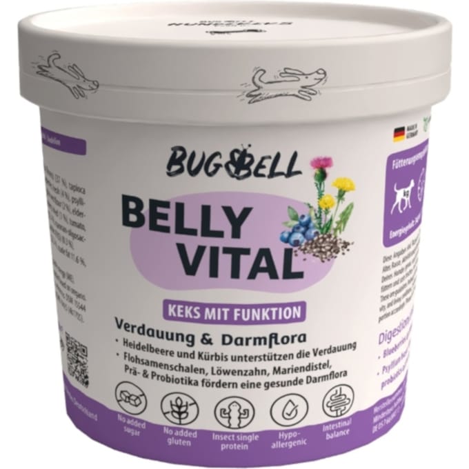 Voordeelpakket: 16x150g BugBell BugKeks insecten, bosbes & psyllium hondensnacks