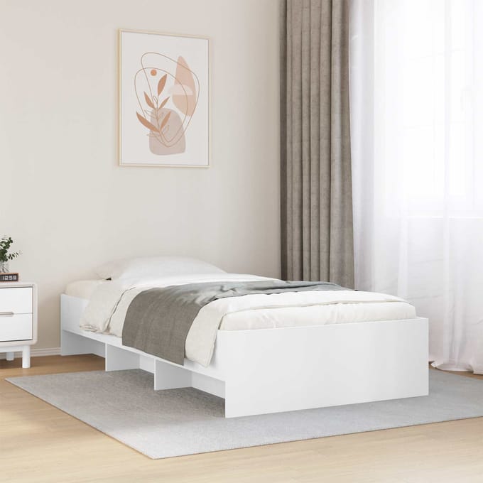 vidaXL - Bedframe - met - plank - met - opslag - Wit - 80 - x - 200 - cm - Bewerkt - hout