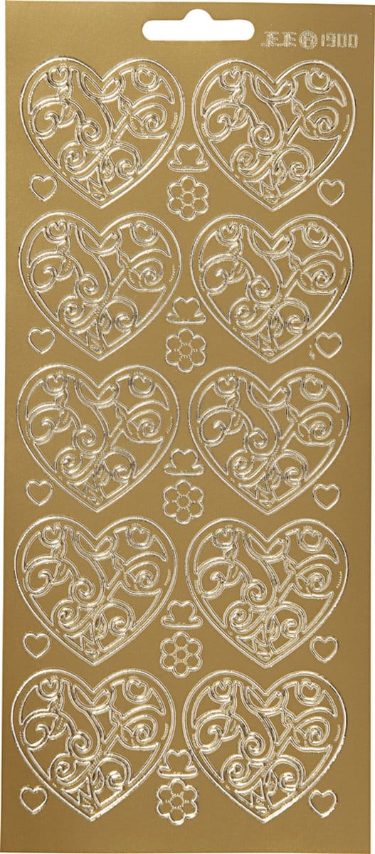 Stickers, harten, vel 10x23 cm, goud, 1 vel