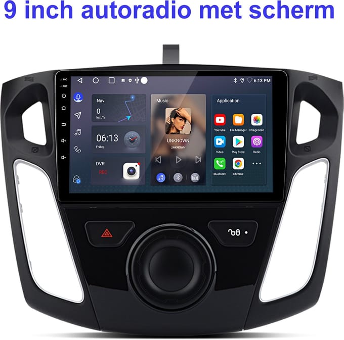 Junsun Android 15 Autoradio Geschikt Voor Ford Focus MK3 2012-2018 Accessoires, 6GB+128GB, Draadloze CarPlay, DAB+, GPS-Navigatie, Bluetooth, 9-inch Touchscreen, 4G-LTE, DSP, Octa-core processor