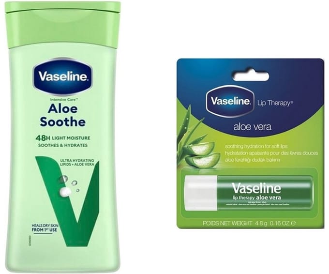 Vaseline Bodylotion Aloe Soothe 400 ml & Vaseline Stick Aloe Vera 4.8 ml