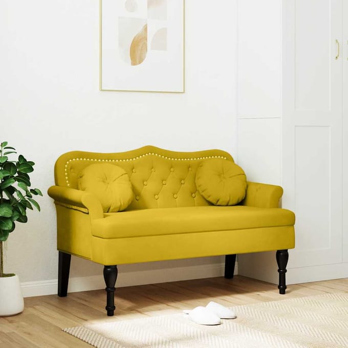vidaXL - Bankje - met - kussens - 120,5x65x75 - cm - fluweel - geel