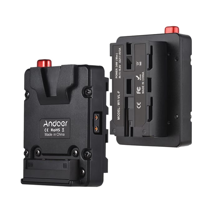 Andoer Mini Nano V-lock Mount Batterij Voeding Adapterplaat naar NP-F Mount zwart