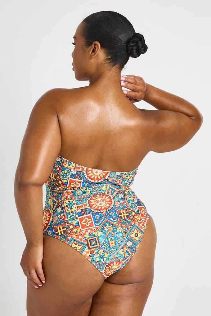 boohoo Dames Plus Bandeau Badpak Met Tegelprint | Maat: 54