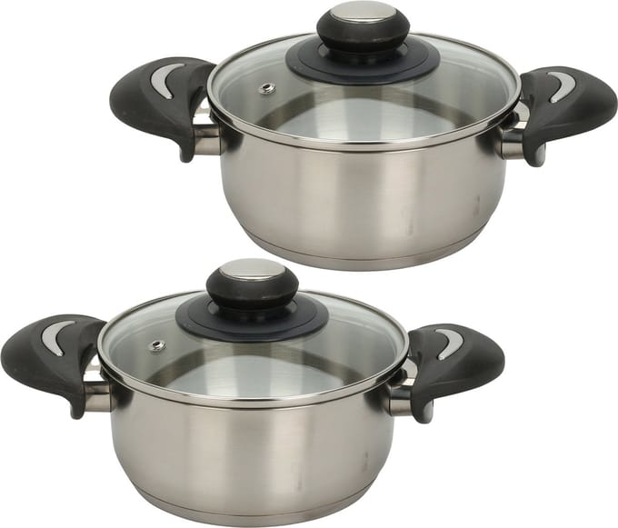 Excellent Houseware Kookpannen set - 2x - glazen deksel - RVS - 2.7 en 3.5 liter