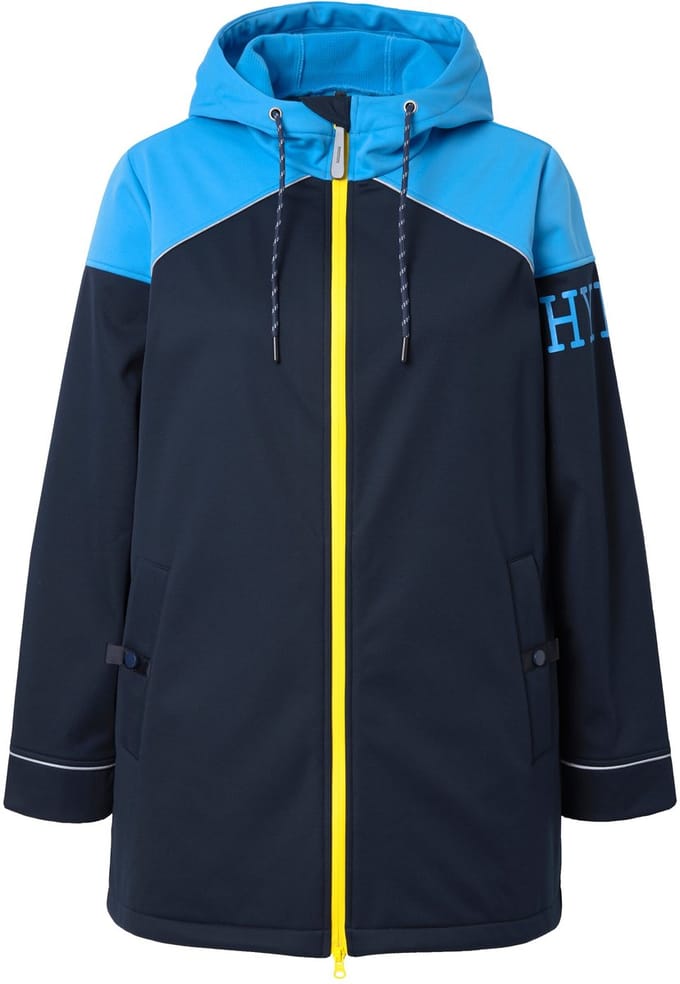 Ulla Popken - Dames - Lange softshell-jas waterafstotend 2-weg rits - Marine - Maat 42+