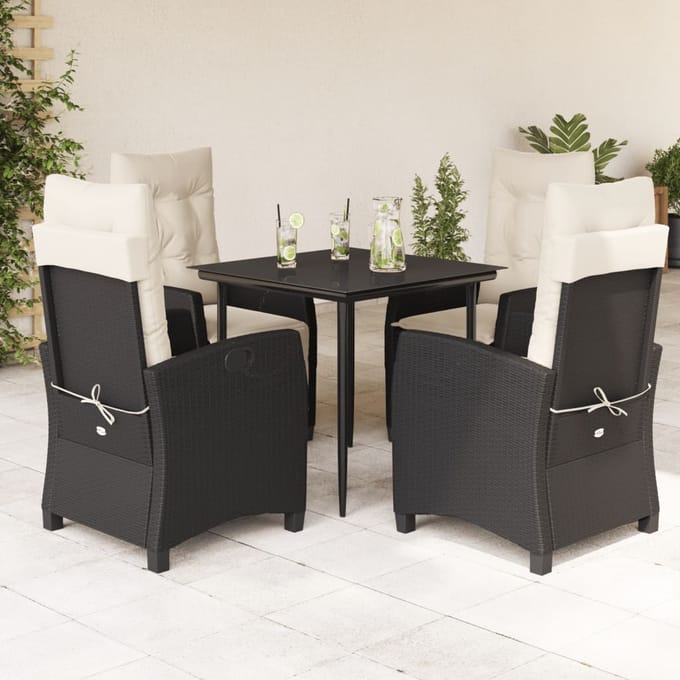 vidaXL - 5-delige - Tuinset - met - kussens - poly - rattan - zwart