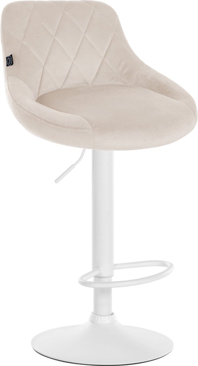 CLP Lazio Barkruk - Met rugleuning - Voetsteun - Velvet - Fluweel - creme wit