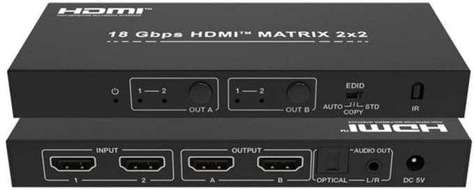 DVDO 4K 2×2 HDMI-matrixswitcher met audio-uitgangen en HDR