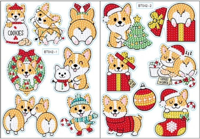 Diamond Painting Sticker set Kerst hondjes (14 stuks)