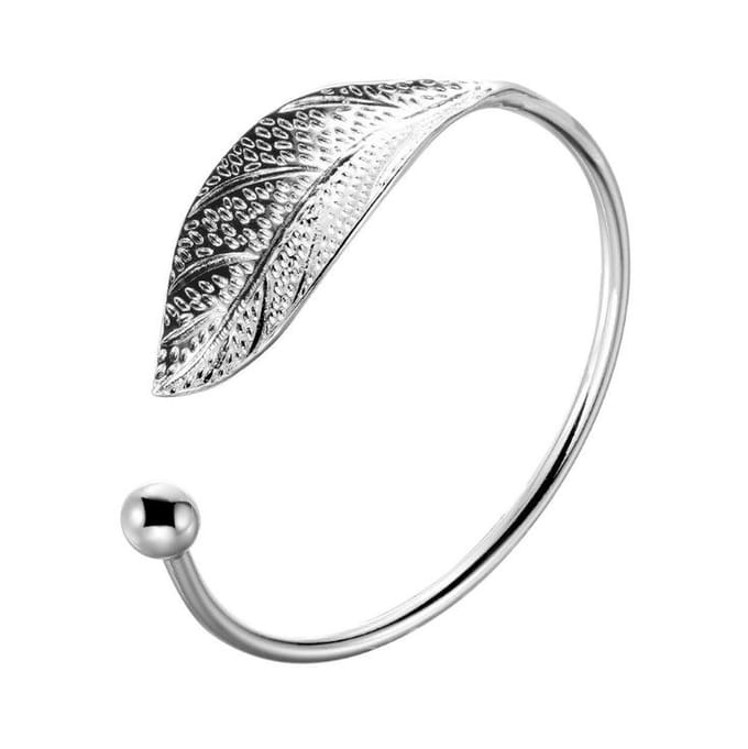 Lumici Open Armband met Blad - Zilver - 17 cm