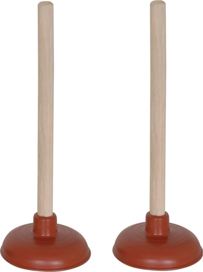 MSV Gootsteen ontstopper - 2x - plopper - hout/rubber - 11 x 30 cm