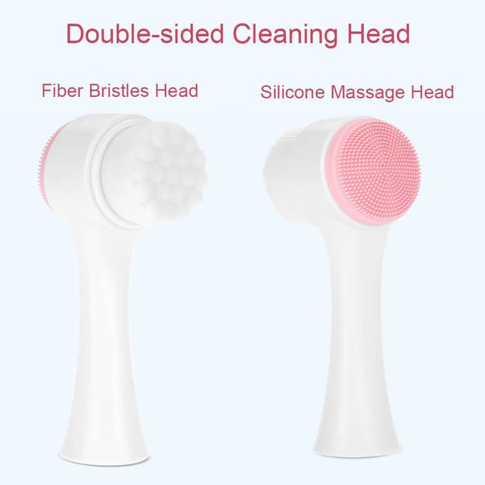 Brosse Visage 3D Double Face Mode Brosse Nettoyante Visage Exfoliante Élimination du Sébum Outil de Massage Rose white