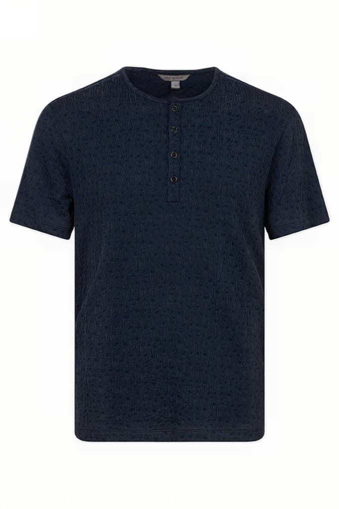 John Varvatos Stanton Regular Fit Ss Henley With Textu Ink Blue Size: M | Basic T-Shirts Outlet | Heren | Blauw