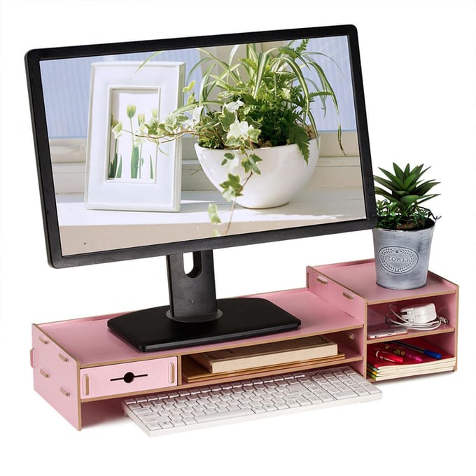 Support pour écran d'ordinateur portable, support pour écran d'ordinateur, étagère de bureau moderne(# 1) rose