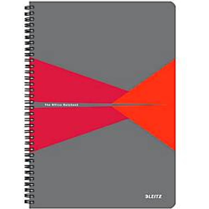 Leitz Office collegeblok, A4-formaat, 90 geruite vellen, 360° openend, spiraalbinding, kartonnen omslag, FSC®-gecertificeerd, rood