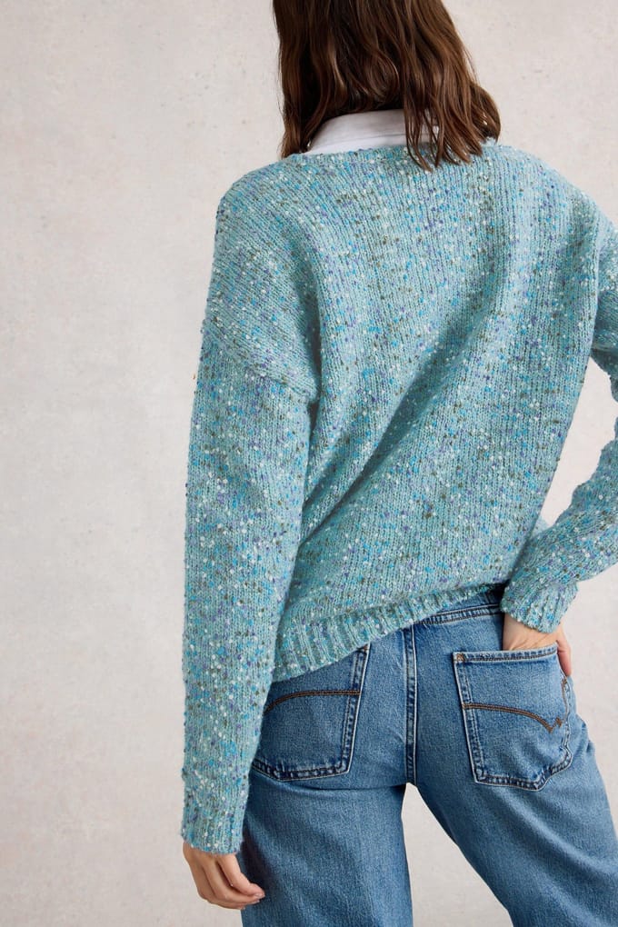 White Stuff Texture V Neck Mid Blue Taglia: 14 | Maglioni a maglia Outlet | Donna | Blu