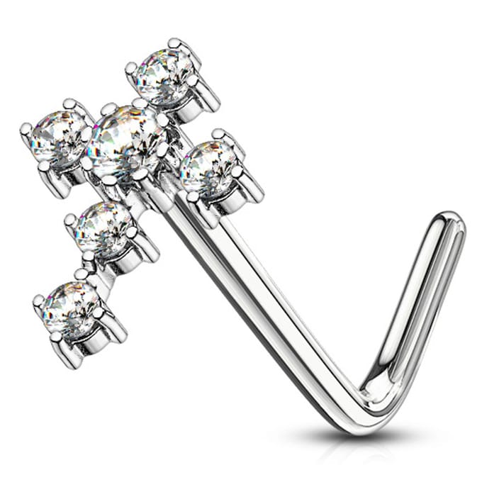 Neuspiercing L-Bend CZ kruis 0.8x6 - zilver - LMPiercings