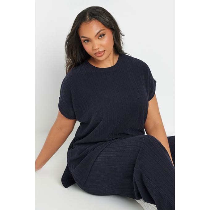 Yours Gebreid Tshirt Met Zijsplit In Donkerblauw Size 42