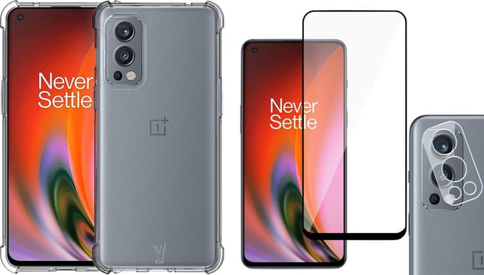 Hoesje geschikt voor OnePlus Nord 2 - Shock Siliconen Case Transparant met Screenprotector Glas Full en Camera Screen Protector