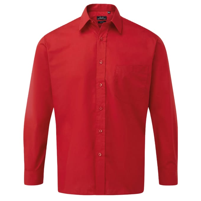 Premier Heren Popeline Overhemd Met Lange Mouwen (Rood)