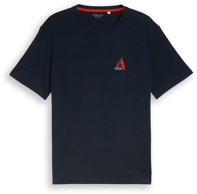Tom Tailor - T-shirt met borduursel - Maat S - sky captain blue