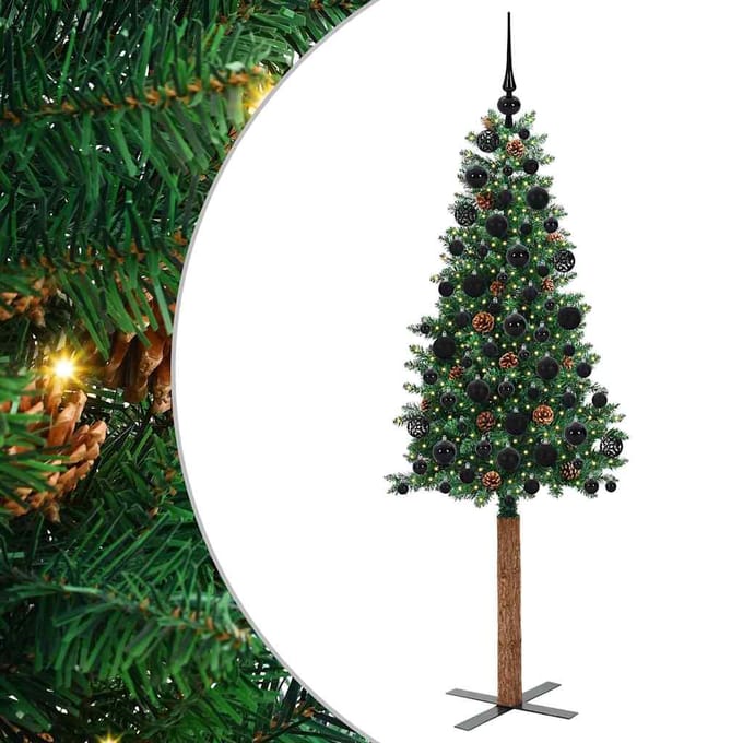 vidaXL - Slanke - Kerstboom - Groen - 180 - cm - PVC - en - massief - dennenhout