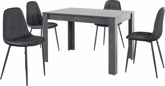 Lynn & Luna|Set van Eettafel 120x80cm met 4 Stoelen Zwart