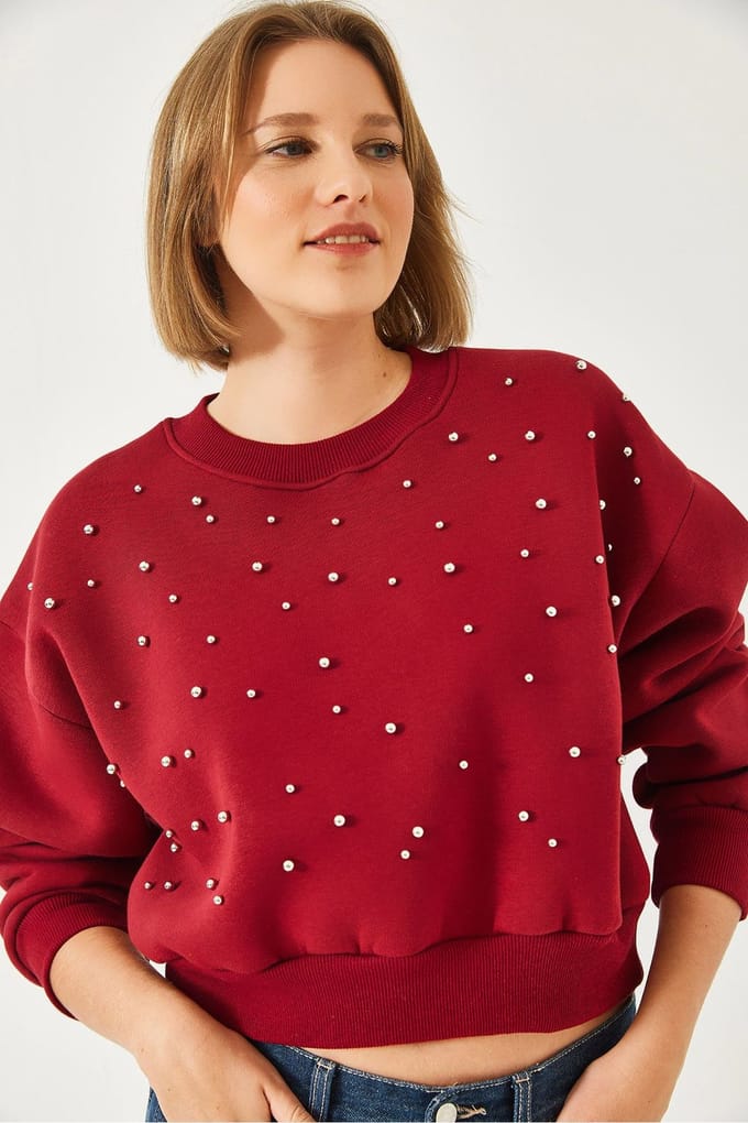 Geweven Crewneck Trui met Pompom