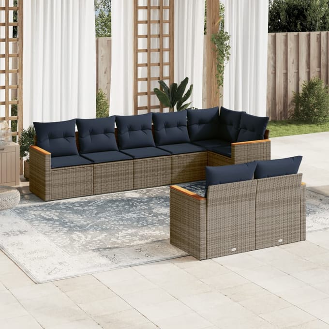 vidaXL - 8-delige - tuinbankset - met - kussens, - grijs - polyrotan