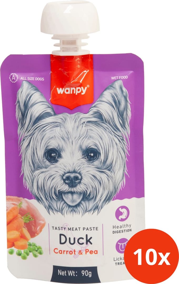 Wanpy - Smakelijke vleespasta met Eend Wortel & Erwt - Voordeelpack 10 Stuks - Hondensnack